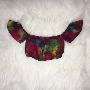(SOLD) Custom off the shoulder tie-dyed crop top